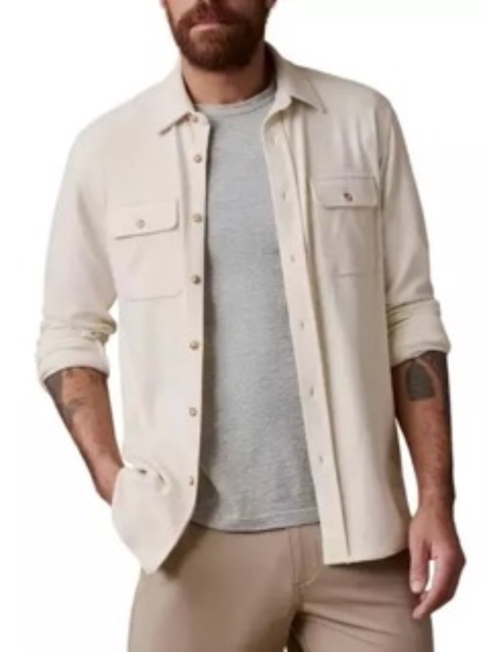 Faherty Men's Legend Sweater Shirt Long Sleeve Button-Up Off-White Cream XL